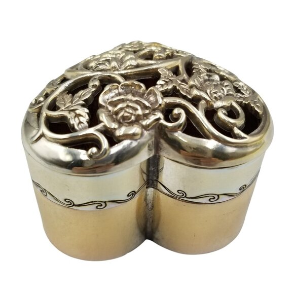 Brighton Heart Shaped Jewelry Trinket Box With Intricate Floral Design HTF - Picture 7 of 15